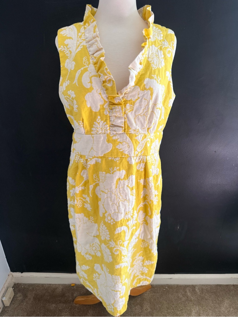 new directions Yellow and White Floral Ruffle V-Neck Midi Dress